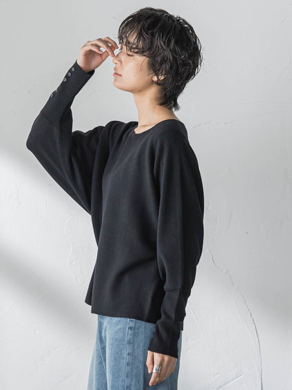 袖口ボタンドルマンニットプルオーバー≪手洗い可能≫
