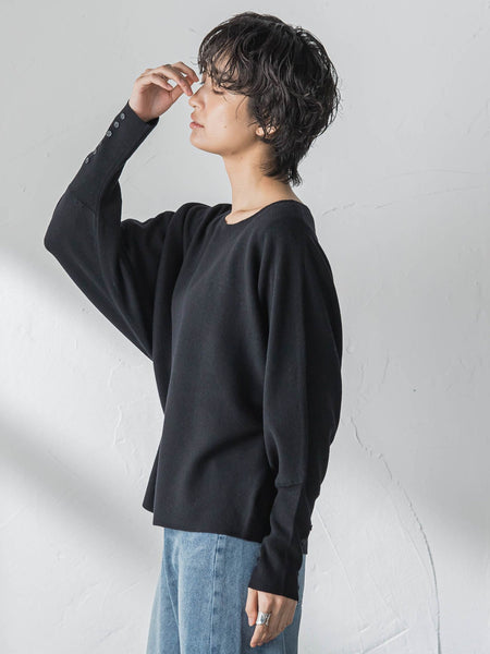 袖口ボタンドルマンニットプルオーバー≪手洗い可能≫