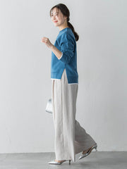 配色クルーネックニット≪洗える≫