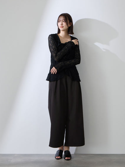 ダブルインタックプルオンワイドパンツ