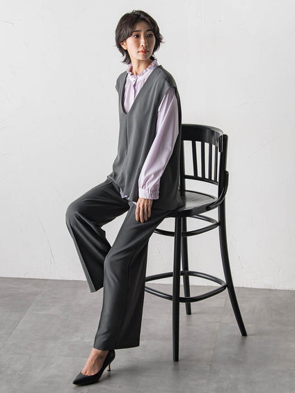 【大きいサイズ】ドレープブロードストレッチブラウス