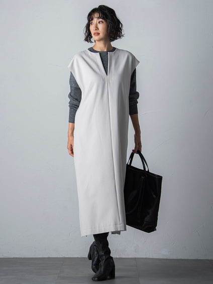 【WEB限定】【3サイズ展開】キーネックワンピース≪イージーケア/毛玉になりにくい≫