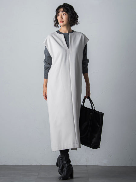 【WEB限定】【3サイズ展開】キーネックワンピース≪イージーケア/毛玉になりにくい≫