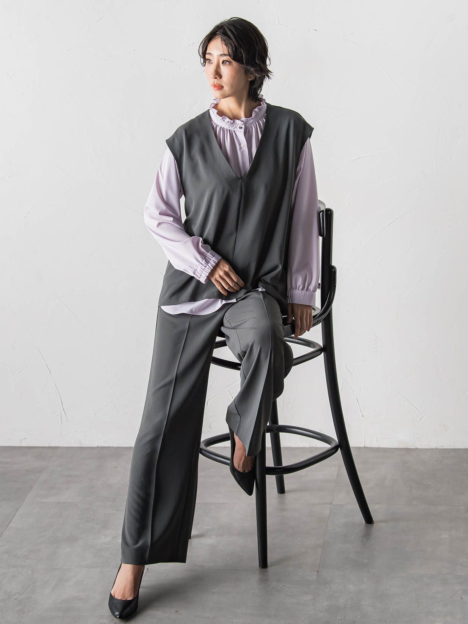 【大きいサイズ】ドレープブロードストレッチブラウス