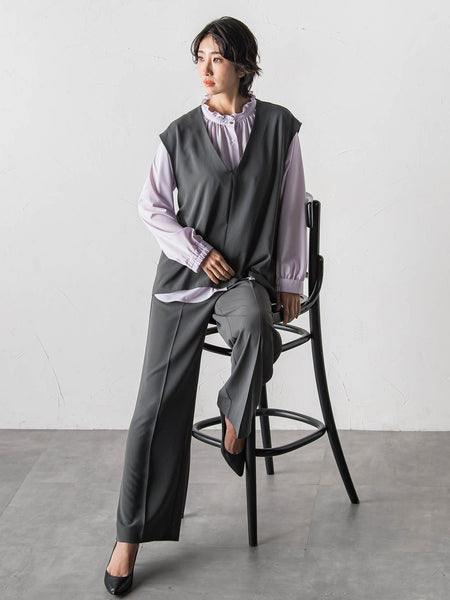 【大きいサイズ】ドレープブロードストレッチブラウス