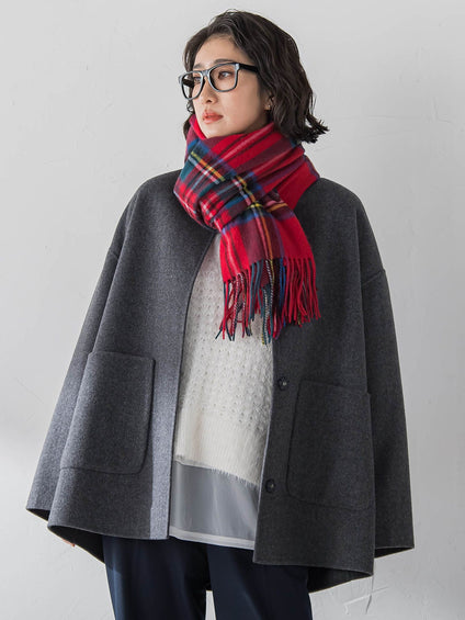 【大きいサイズ】<極>”軽さと贅沢なぬくもり”ノーカラーリバーコート