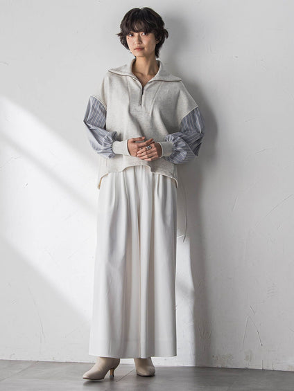 ストライプスリーブハーフジッププルオーバー≪手洗い可能≫