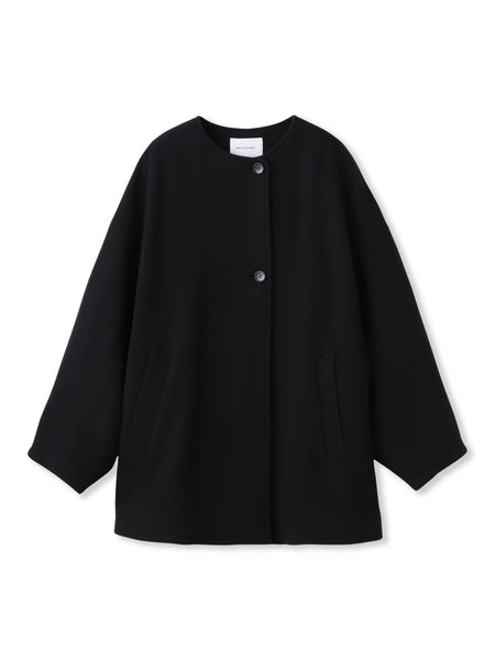 ライトジャージメルトンノーカラーミドルコート