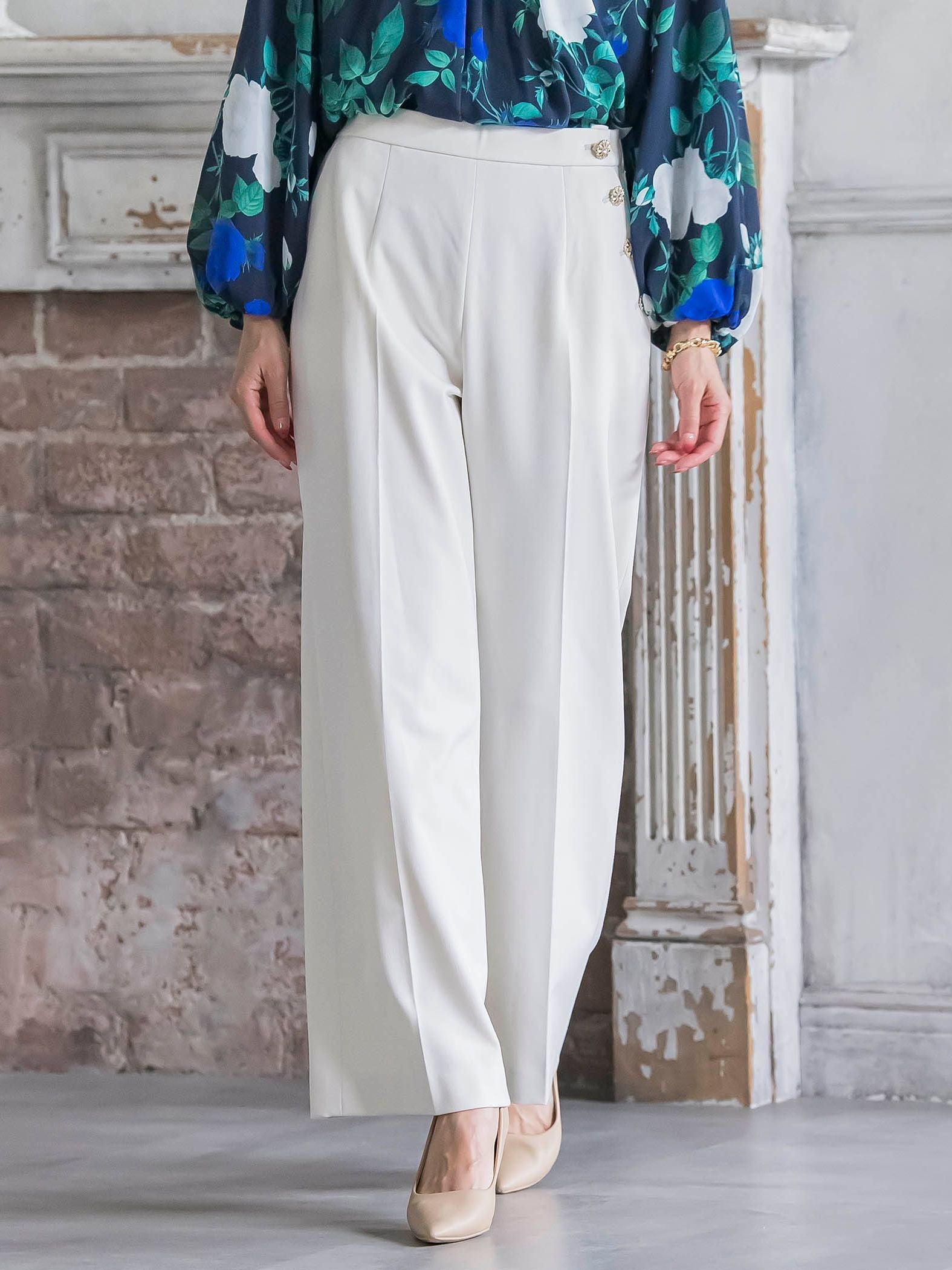 キラキラボタンワイドパンツ≪手洗い可能≫