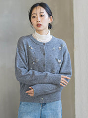 ビジュー刺繍カーディガン≪手洗い可能≫