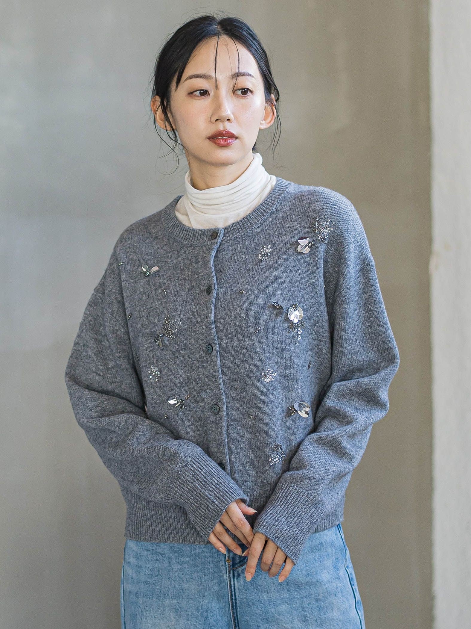 ビジュー刺繍カーディガン≪手洗い可能≫