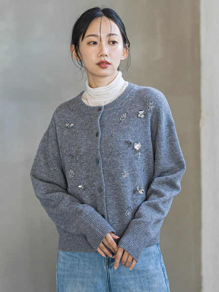 ビジュー刺繍カーディガン≪手洗い可能≫