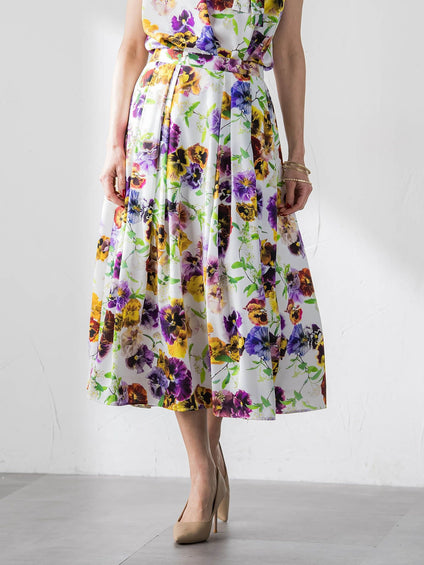 【KEITA KAWASAKI × Viaggio Bluコラボ】パンジープリントスカート