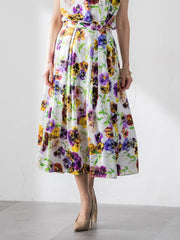 【KEITA KAWASAKI × Viaggio Bluコラボ】パンジープリントスカート