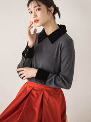 ベロア襟付きニット≪手洗い可能≫