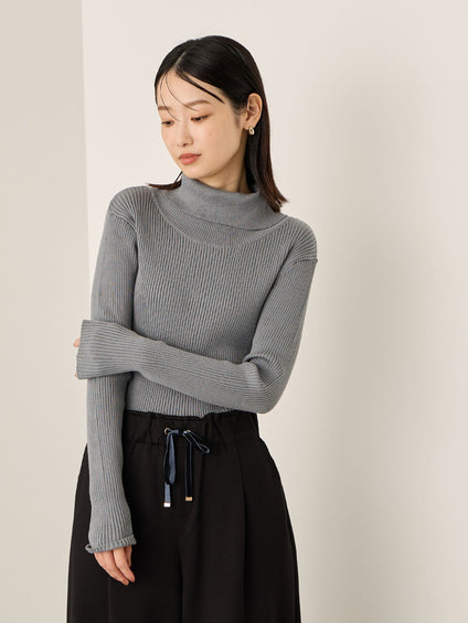 調温バックボタンハイネックニット≪手洗い可能≫