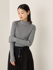 調温バックボタンハイネックニット≪手洗い可能≫