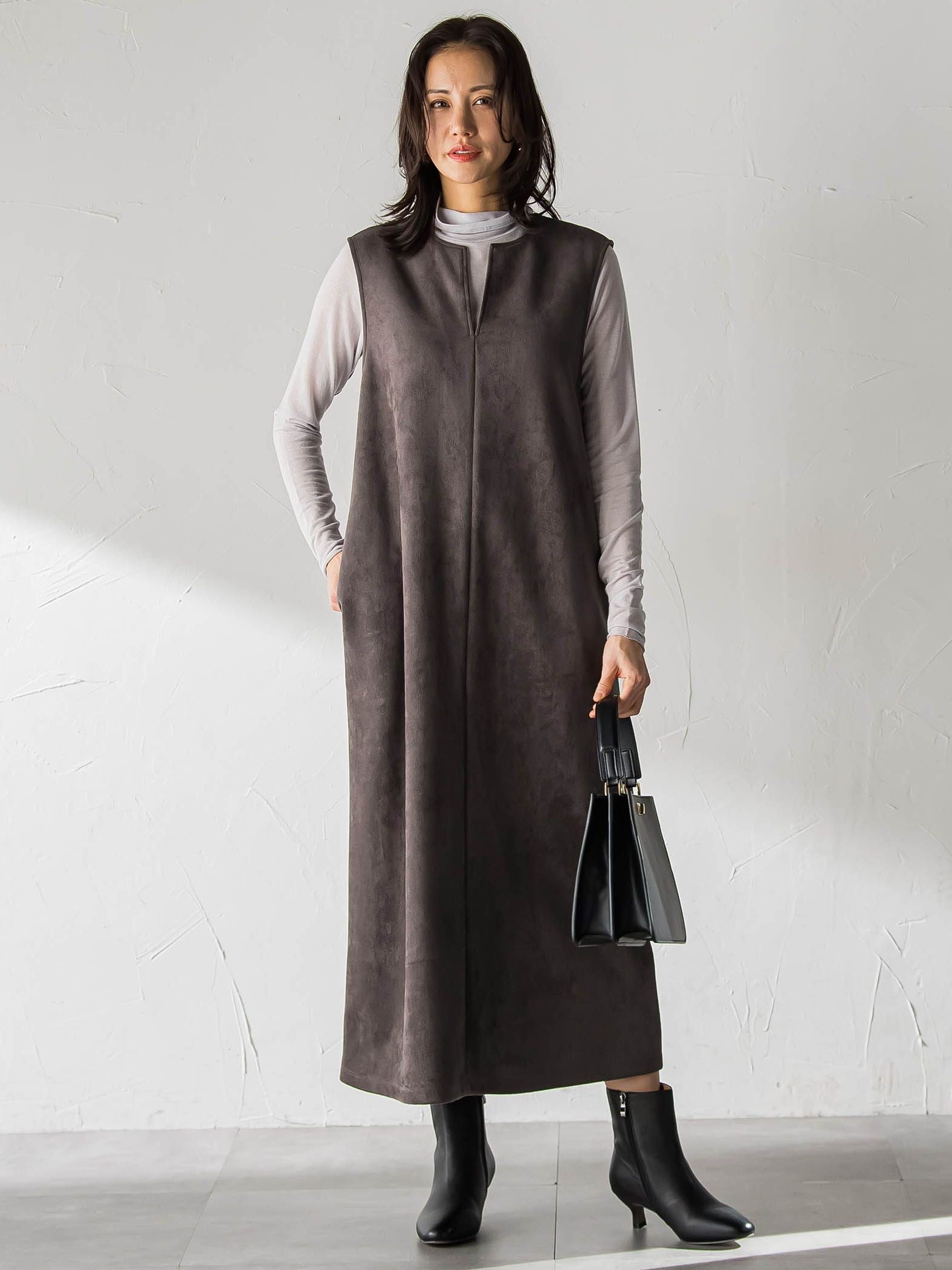 【WEB限定】フェイクスエードワンピース≪洗える≫