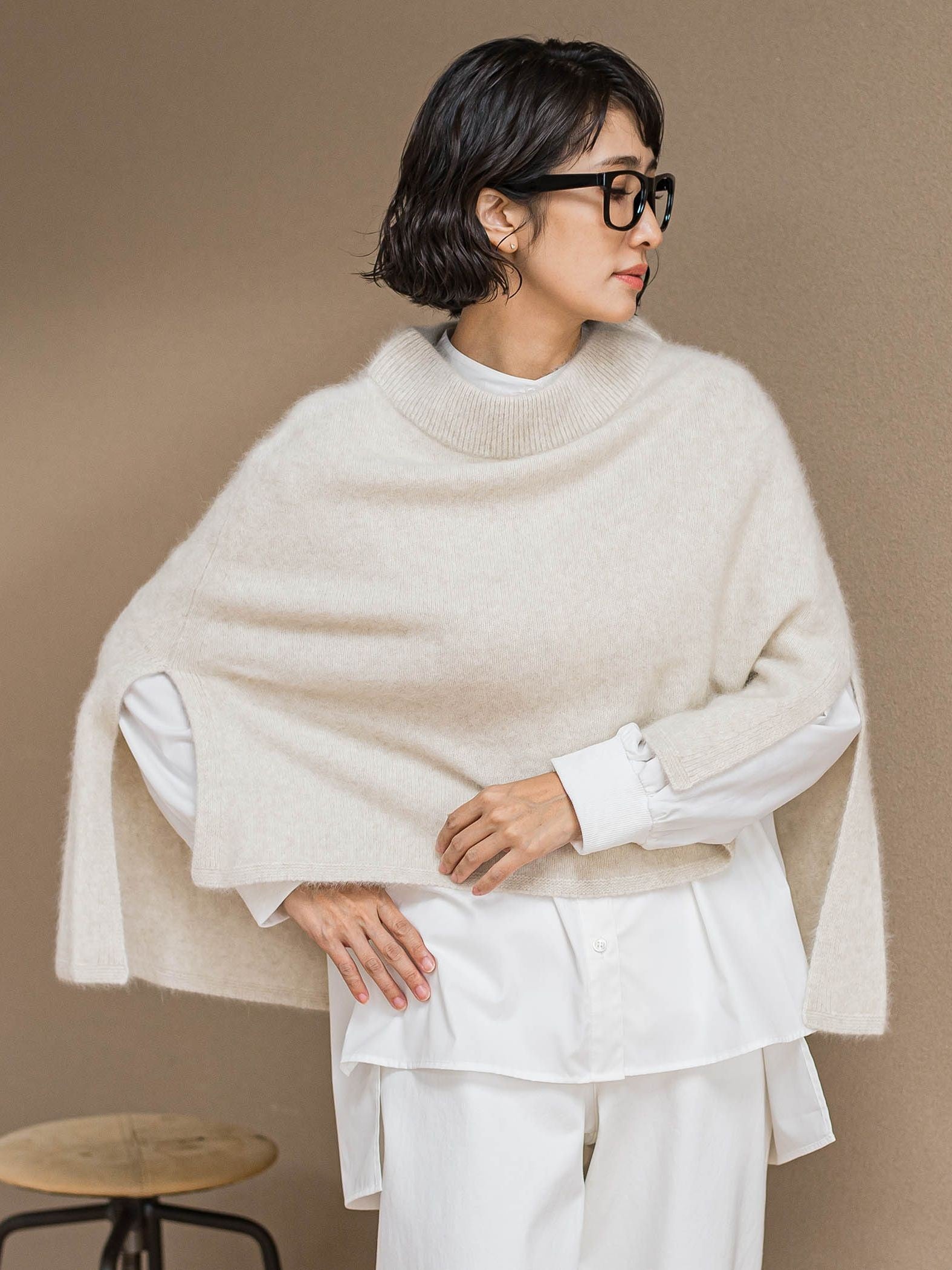 【biyori/極】”こなれ袖がポイント”バンドカラーシャツ