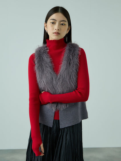 フロントフェイクファーニットベスト