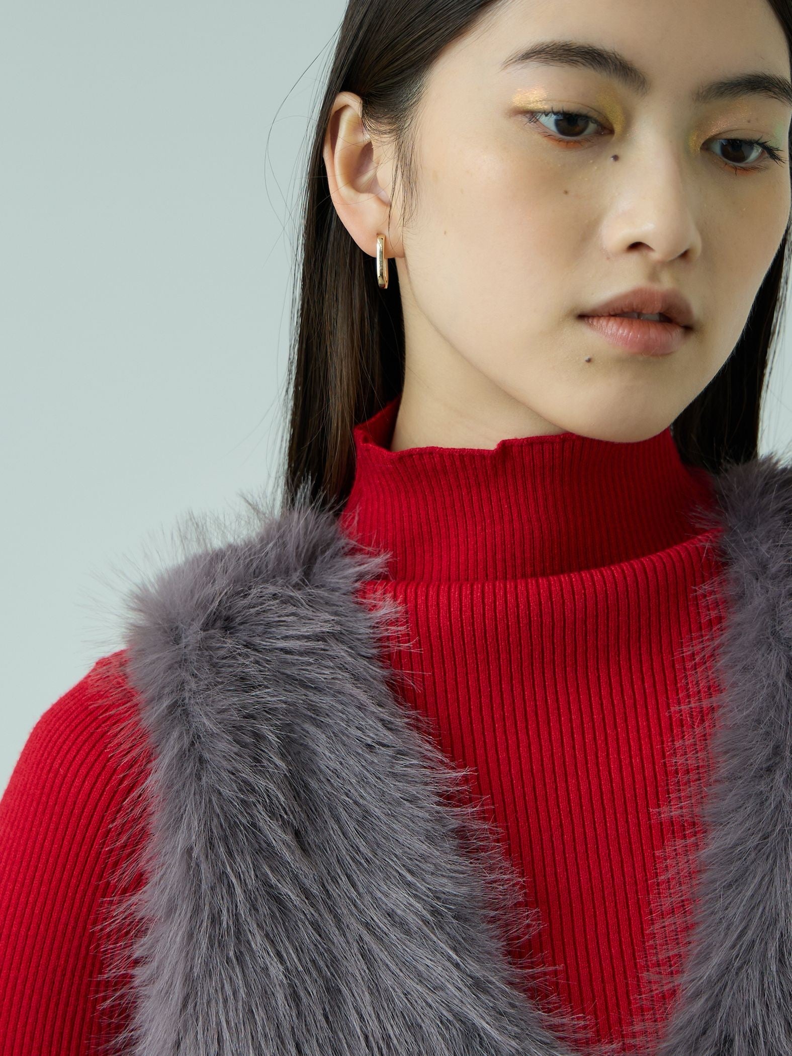 フロントフェイクファーニットベスト