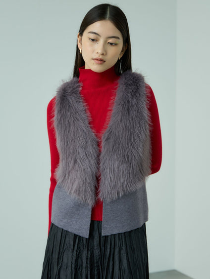 フロントフェイクファーニットベスト