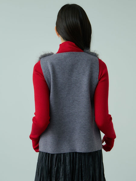 フロントフェイクファーニットベスト