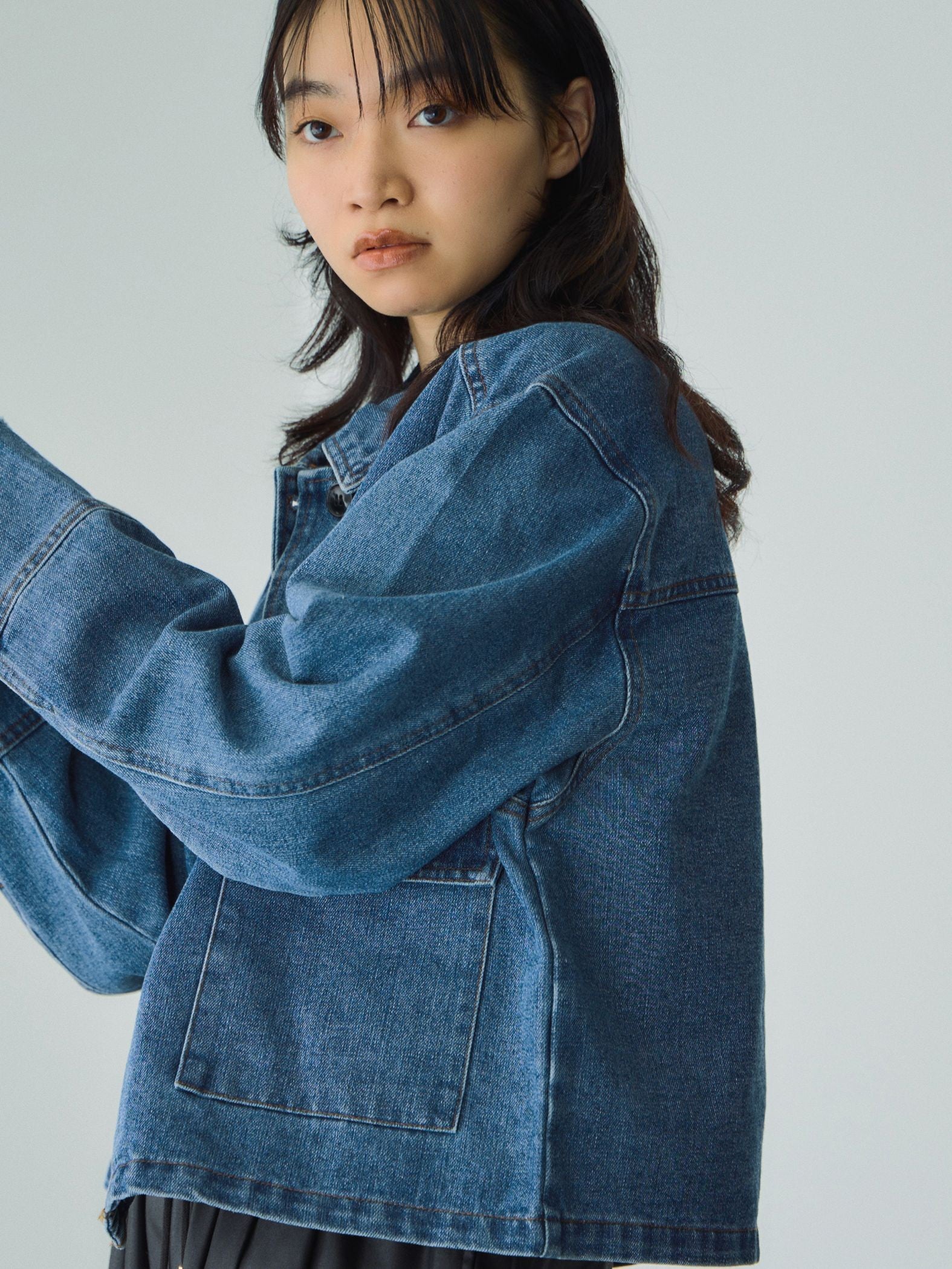 フラップポケットショートデニムブルゾン≪手洗い可能≫