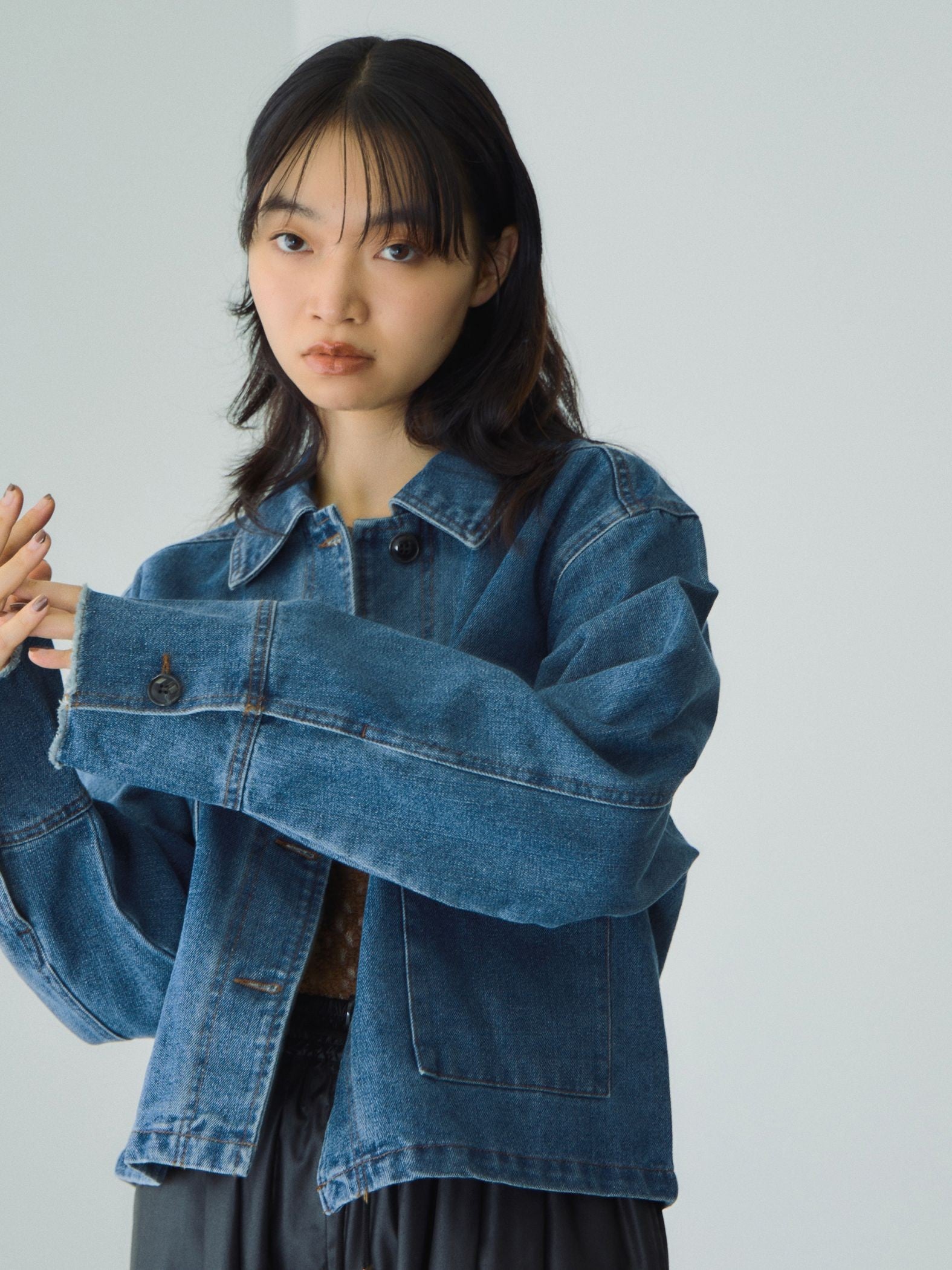 フラップポケットショートデニムブルゾン≪手洗い可能≫