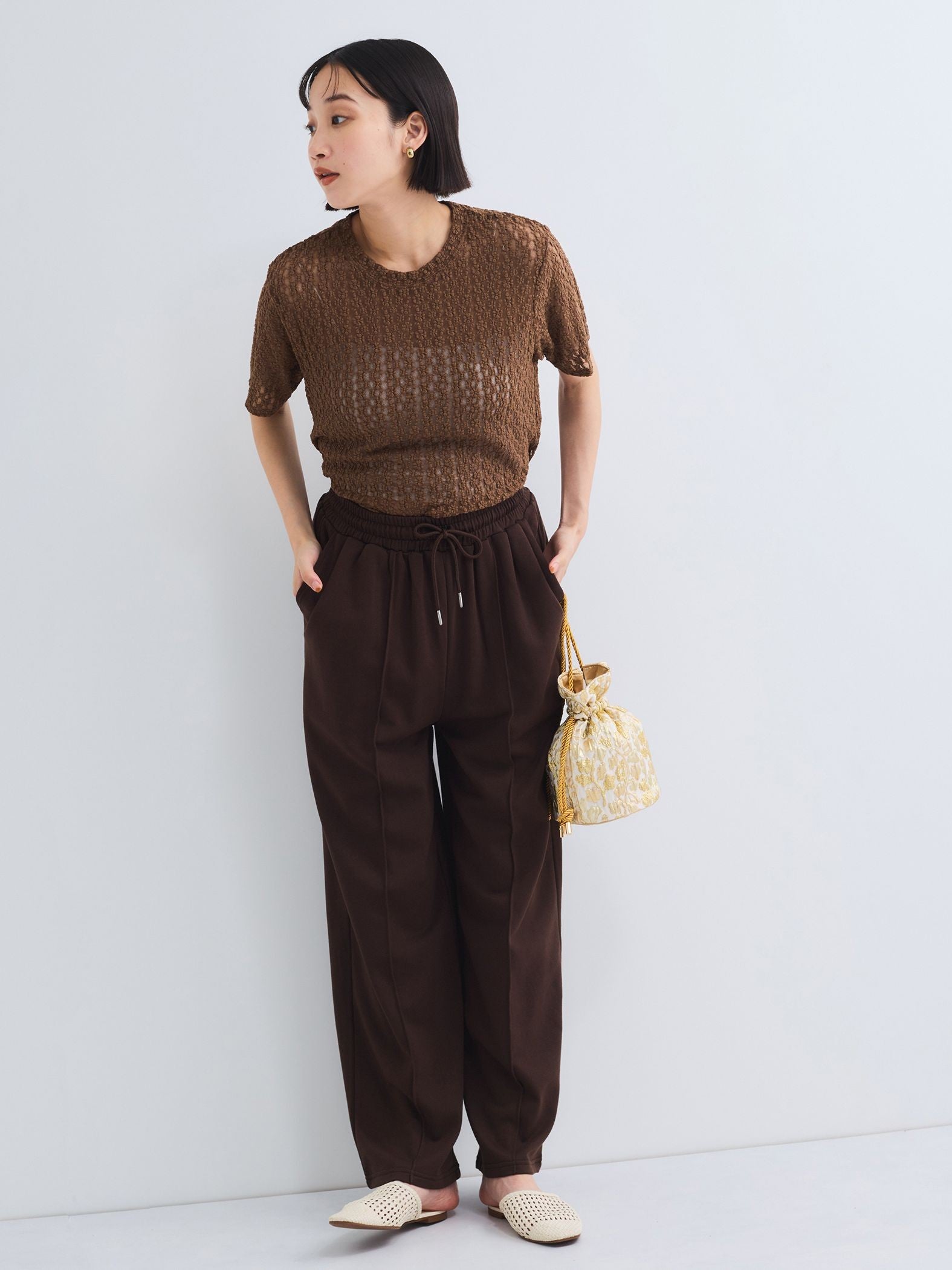 ミニ裏毛ピンタックワイドパンツ≪手洗い可能≫