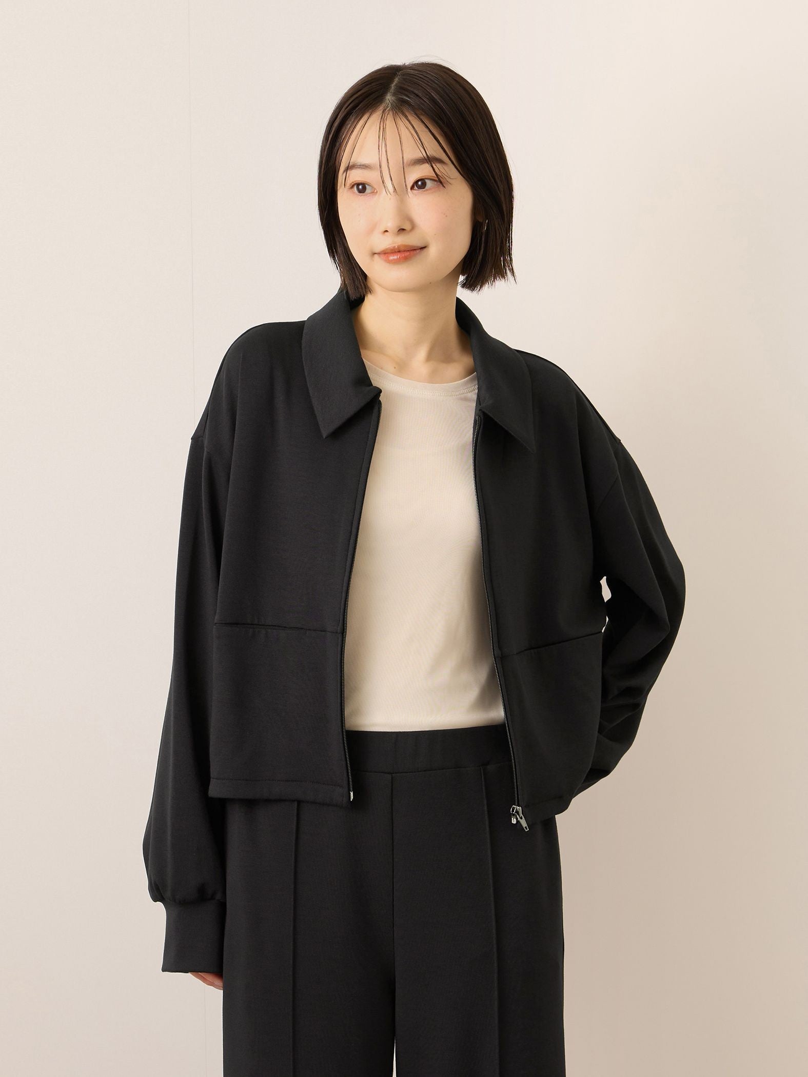 《予約販売》【ふんわり、きちんと。】ライトダンボールステンカラーブルゾン≪手洗い可能≫