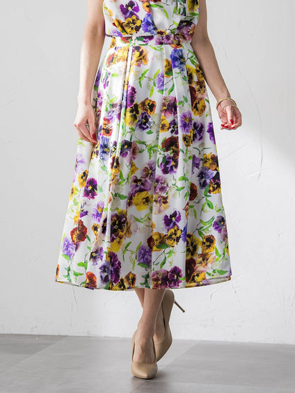 【KEITA KAWASAKI × Viaggio Bluコラボ】パンジープリントスカート