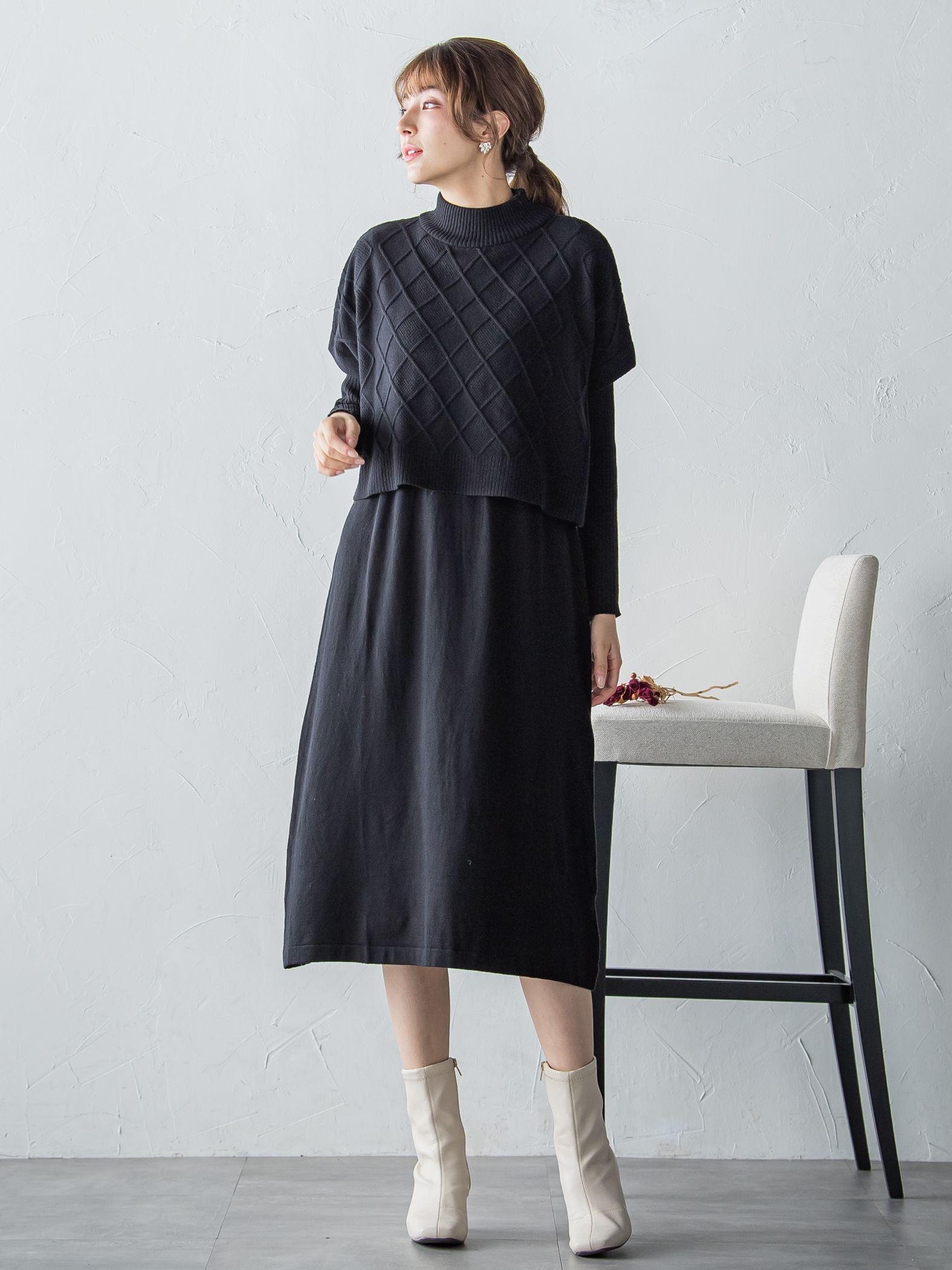 ケーブルTOPS＆ニットワンピースSET ≪手洗い可能≫