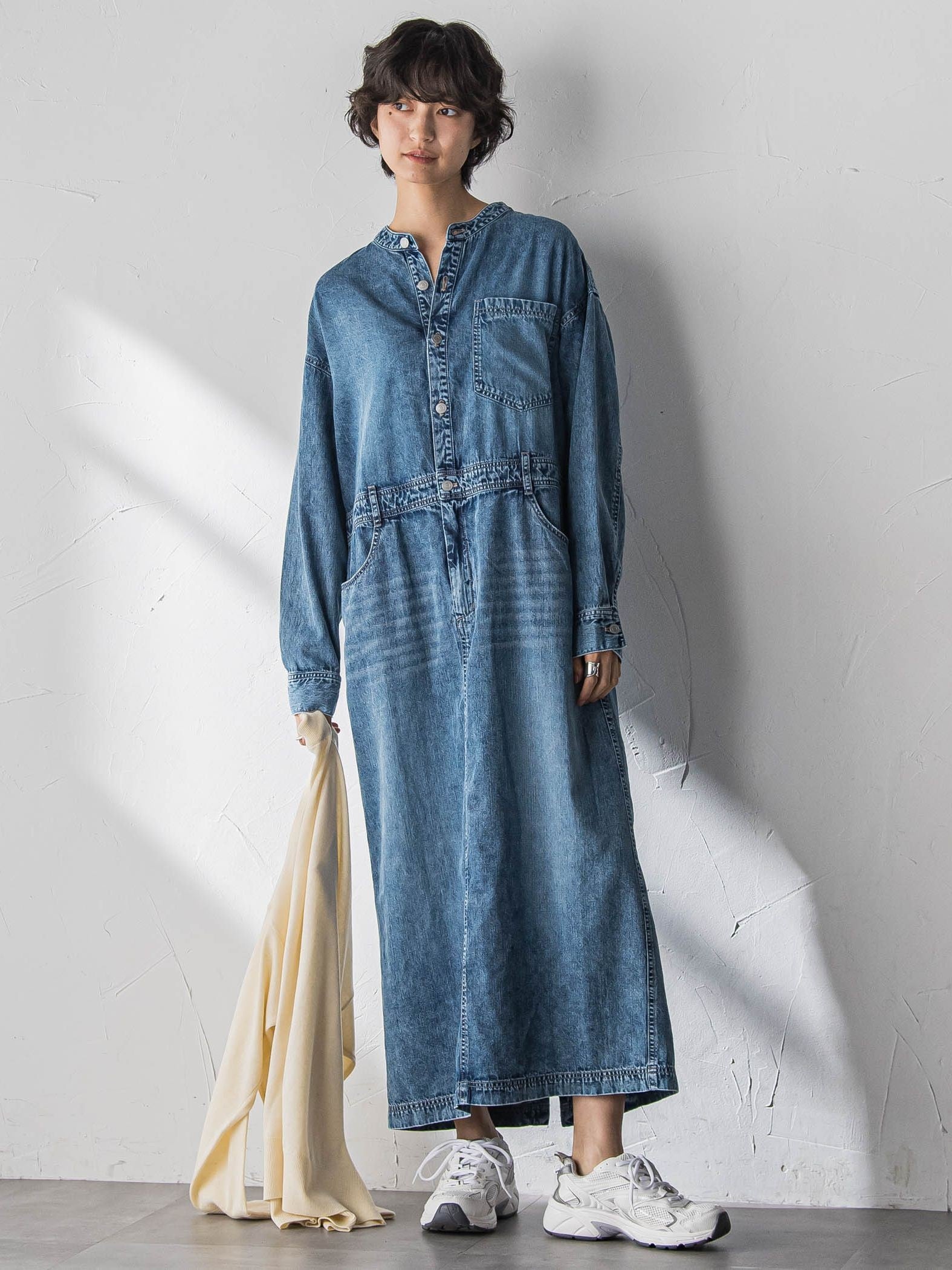 デニムバンドカラーシャツワンピース