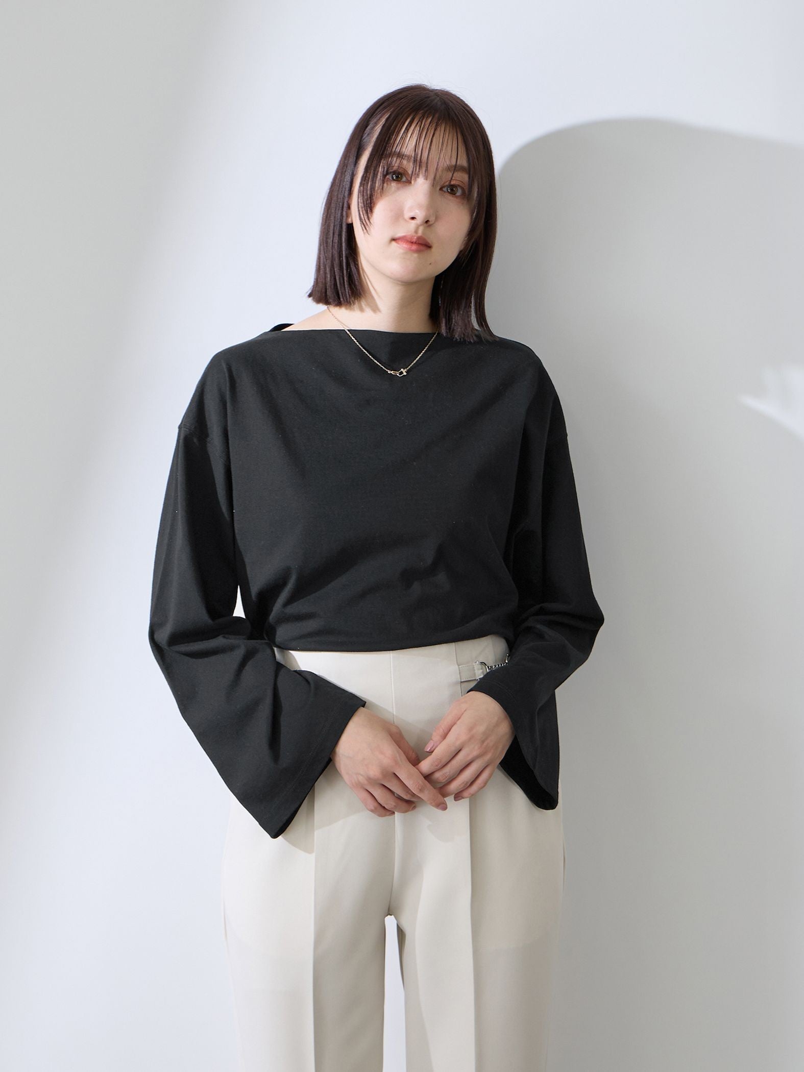 ハイゲージ天竺ボートネックプルオーバー