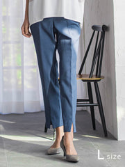 【WEB限定/大きいサイズ】“美脚デニム見え”裾スリットテーパードパンツ