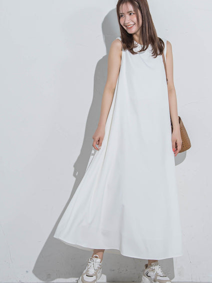 バックリボン】リネンライクノースリーブワンピース≪洗濯機で洗える 