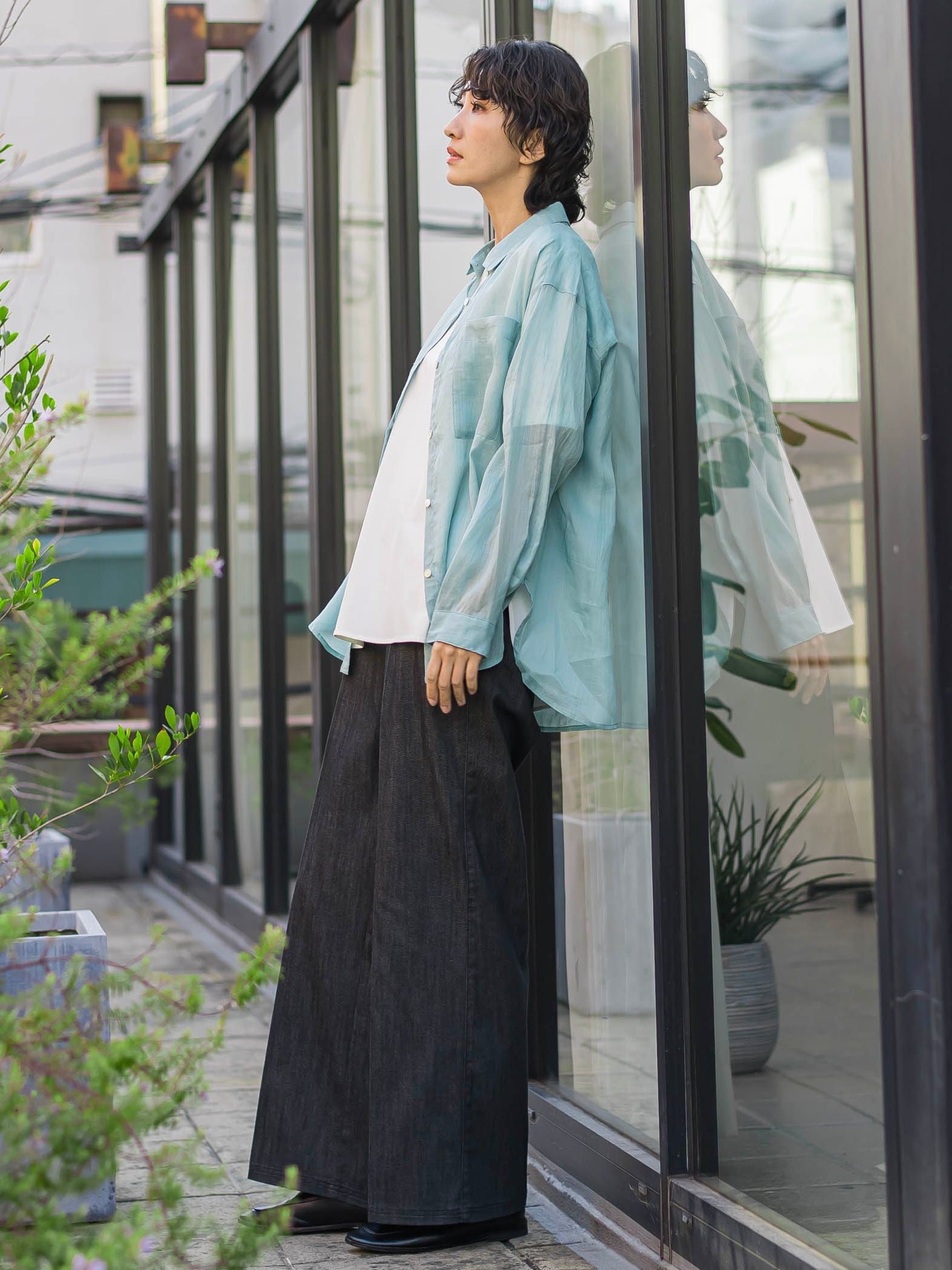 セルロースデニムワイドパンツ