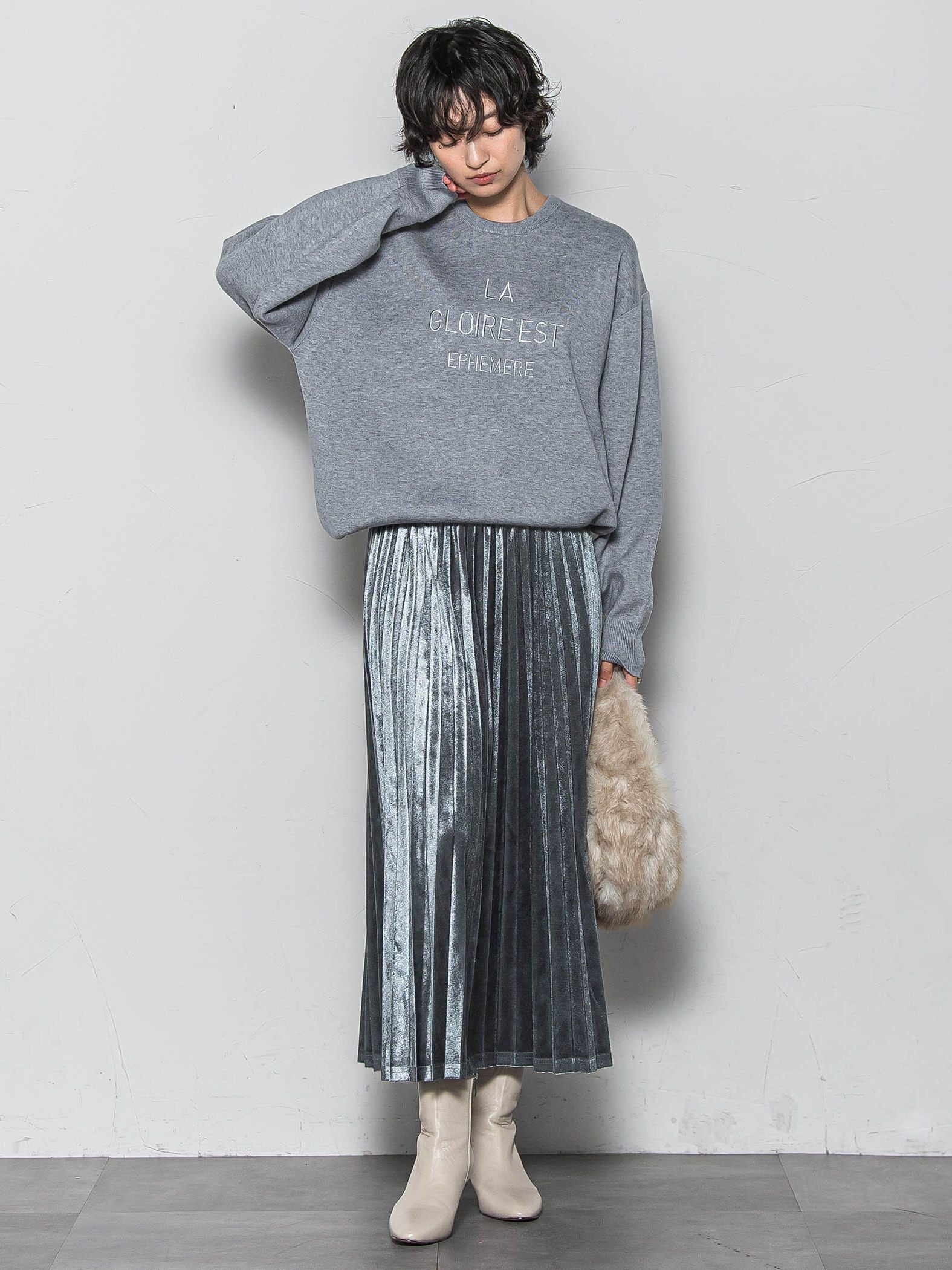 【WEB限定】ストレッチベロアプリーツスカート≪手洗い可能≫