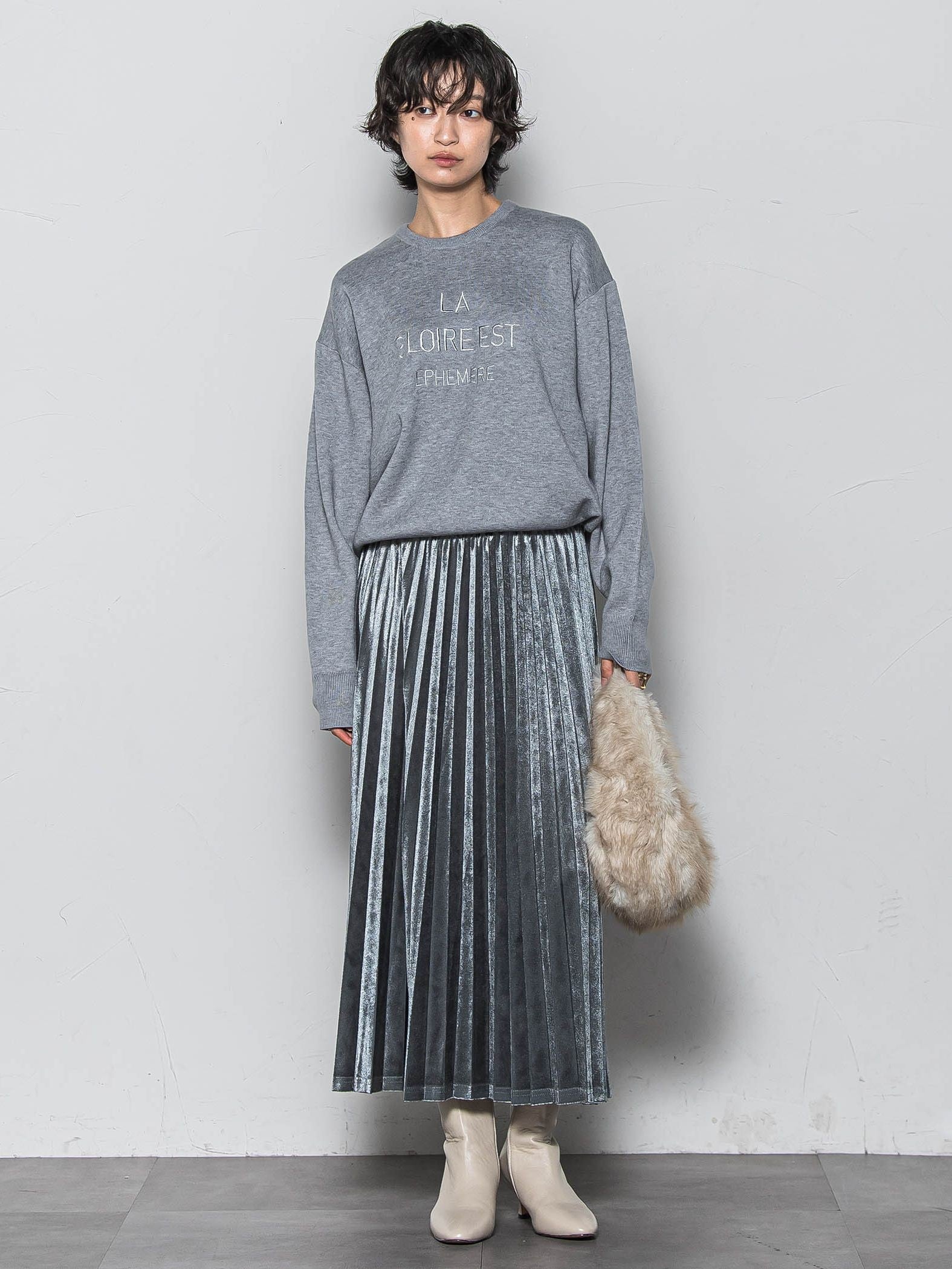 【WEB限定】ストレッチベロアプリーツスカート≪手洗い可能≫