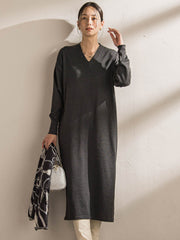 【WEB限定】Vネックニットワンピース≪丈長めあり/手洗い可能≫