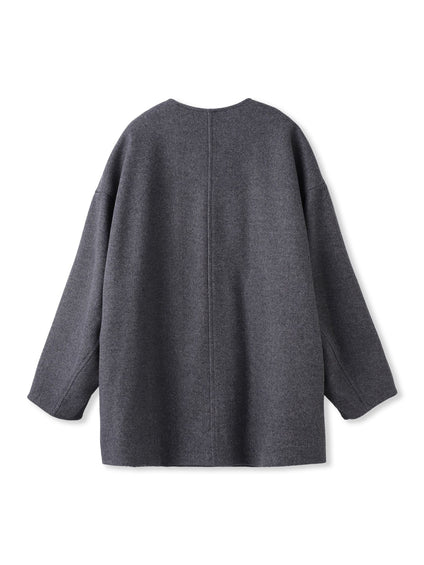 ライトジャージメルトンノーカラーミドルコート