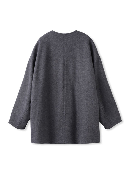 ライトジャージメルトンノーカラーミドルコート
