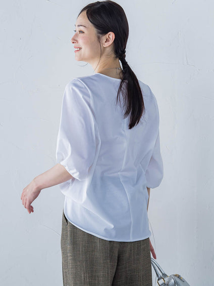 【WEB限定】きれいめハーフスリーブカットソー ≪接触冷感／洗濯機OK≫