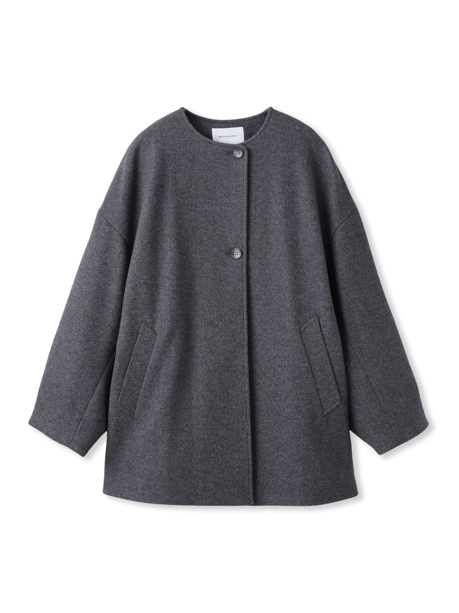 ライトジャージメルトンノーカラーミドルコート