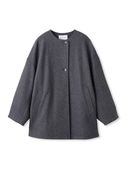 ライトジャージメルトンノーカラーミドルコート