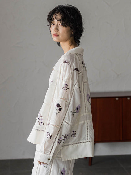 【40周年限定】パッチワーク刺繍オープンカラーシャツ