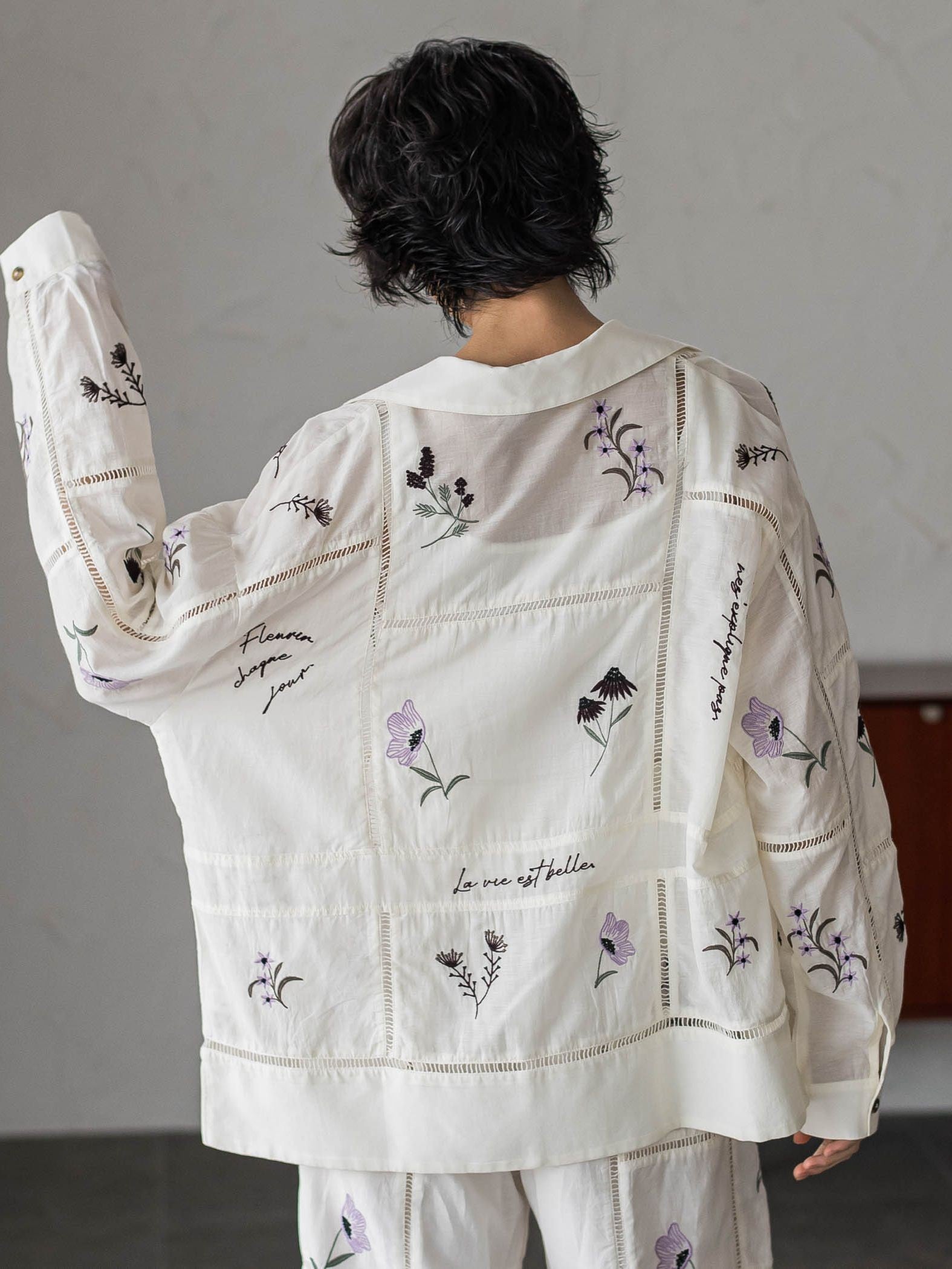 【40周年限定】パッチワーク刺繍オープンカラーシャツ