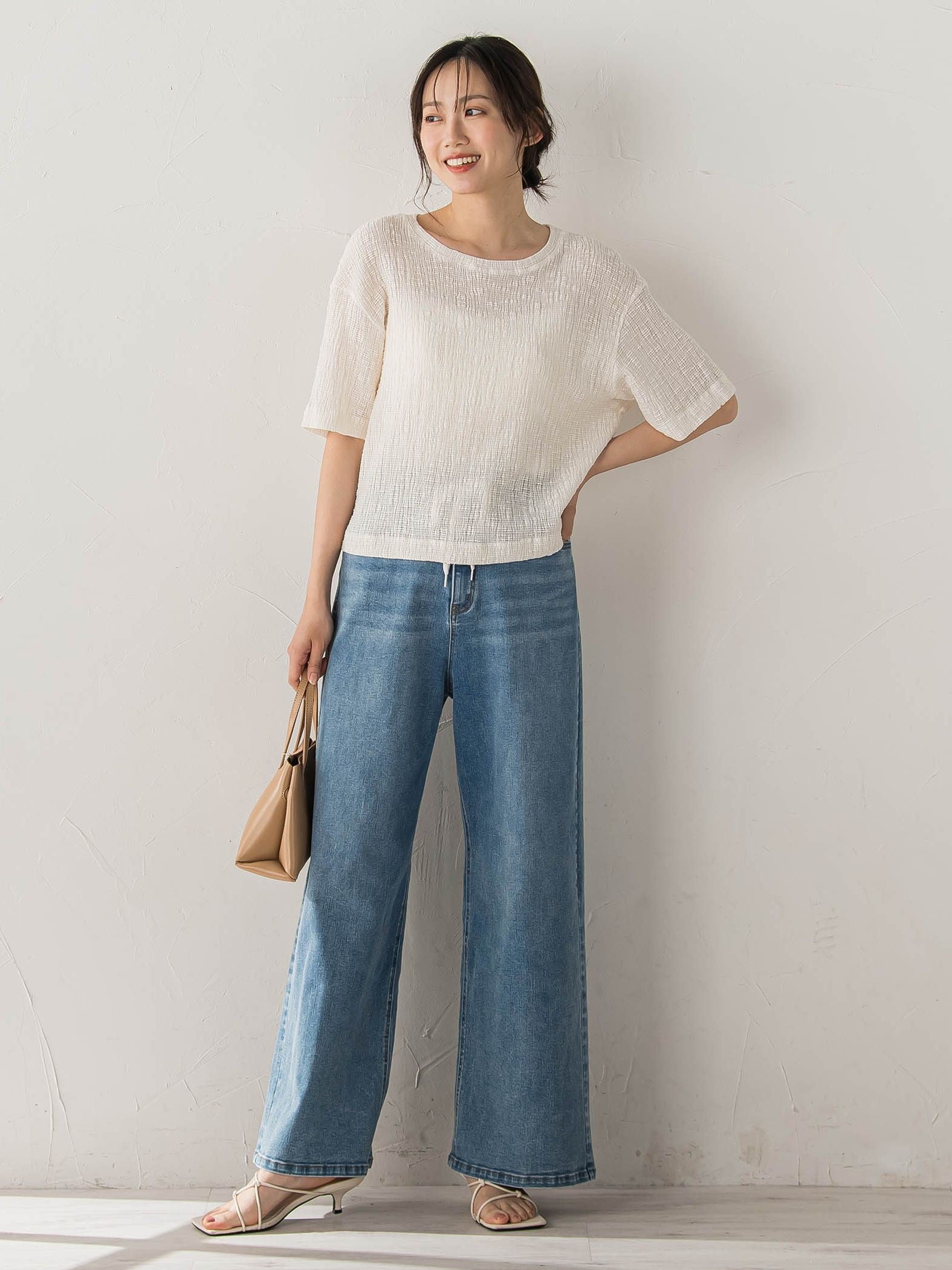 Recycle Slub BluseクロップドTシャツ