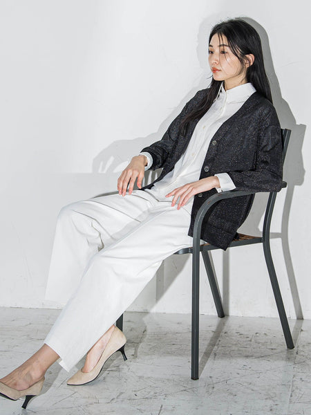 LOEWE◇ワイドパンツ/40/ウール/BLK/ストライプ/ 寛げる
